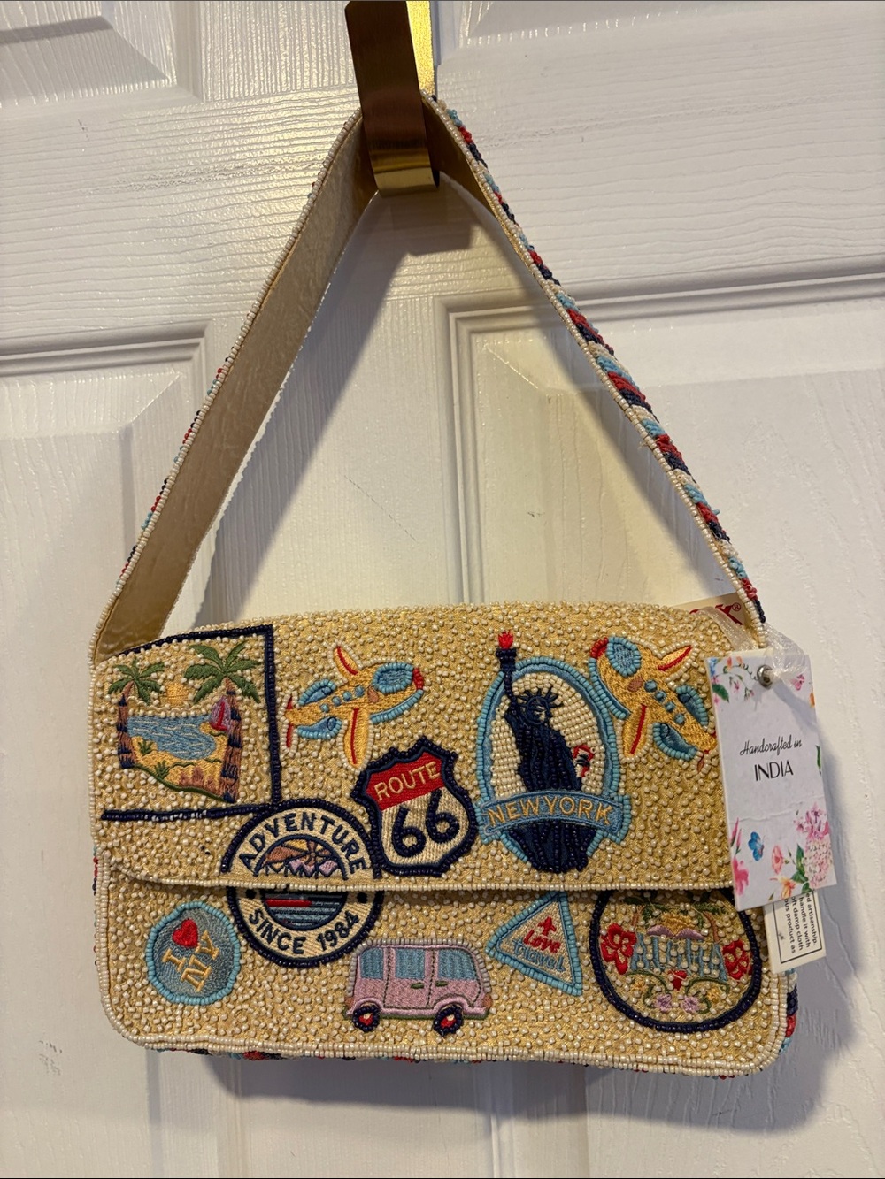 BNWT Tiktok Viral I Love New York Made in India Handcrafted Beaded Shoulder Bag
